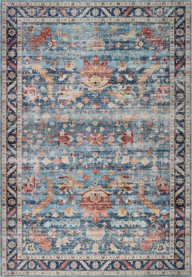 Vercai Rugs Vintage Collectie Hoogpolig Vloerkleed Machine Wasbaar Chenille Polyester Blauw 110x160 cm