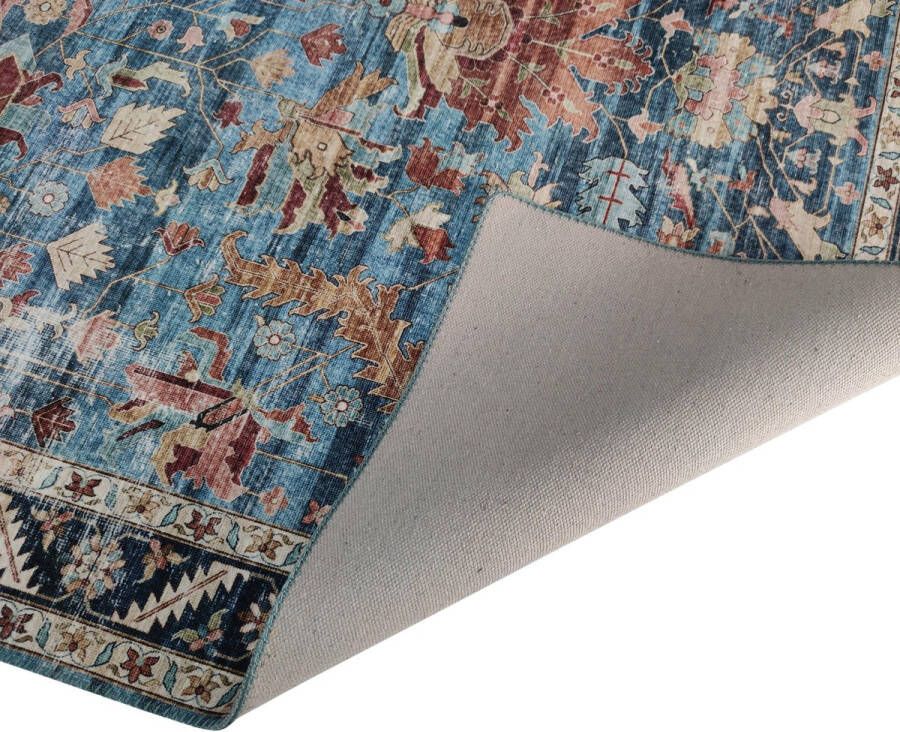 Vercai Rugs Vintage Collectie Hoogpolig Vloerkleed Machine Wasbaar Chenille Polyester Blauw 200x290 cm