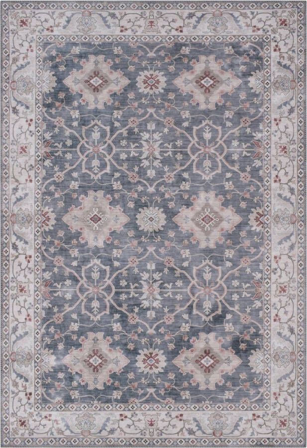 Vercai Rugs Fenix Collectie Laagpolig Vloerkleed Modern Tapijt met Vintage Ontwerp Chenille Donkerblauw 60x230 cm