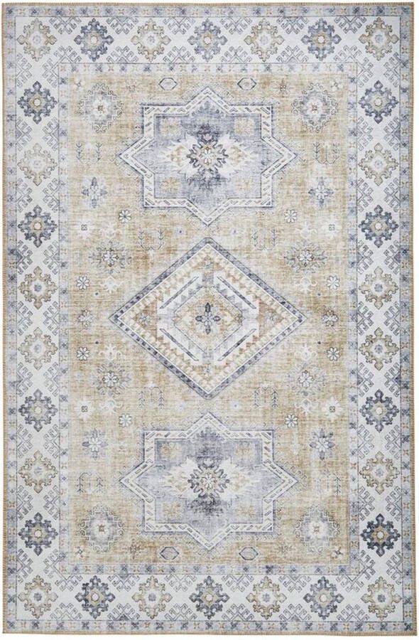 Vercai Rugs Fenix Collectie Laagpolig Vloerkleed Modern Tapijt met Vintage Ontwerp Chenille Geel 80x150 cm