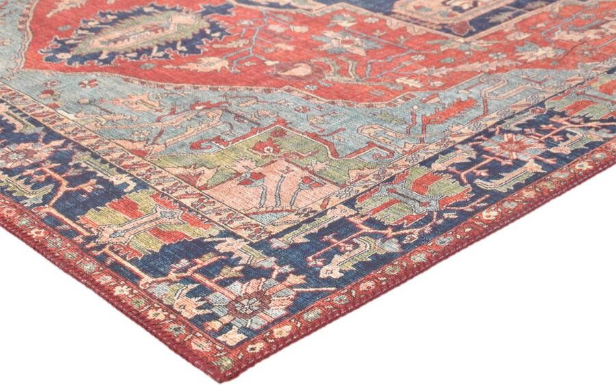 Vercai Rugs Fenix Collectie Laagpolig Vloerkleed Modern Tapijt met Vintage Ontwerp Chenille Rood Blauw 80x150 cm