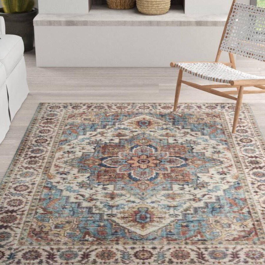 Vercai Rugs Fenix Collectie Laagpolig Vloerkleed Modern Tapijt met Vintage Ontwerp Chenille Blauw 80x150 cm - Foto 2