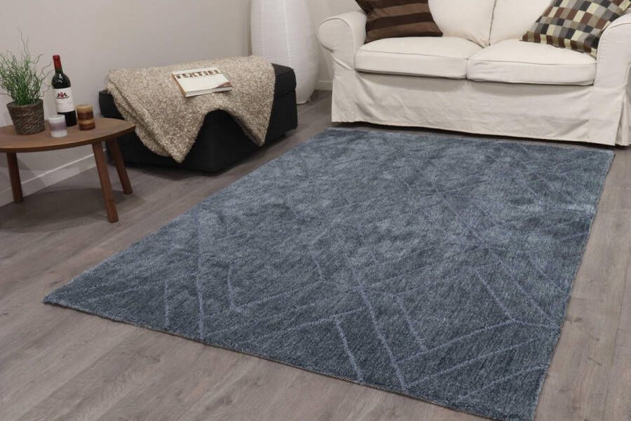 Vercai Rugs Jay Collectie Hoogpolig Vloerkleed Microfiber Tapijt voor Woonkamer Microfiber Polyester Blauw 155x220 cm - Foto 3