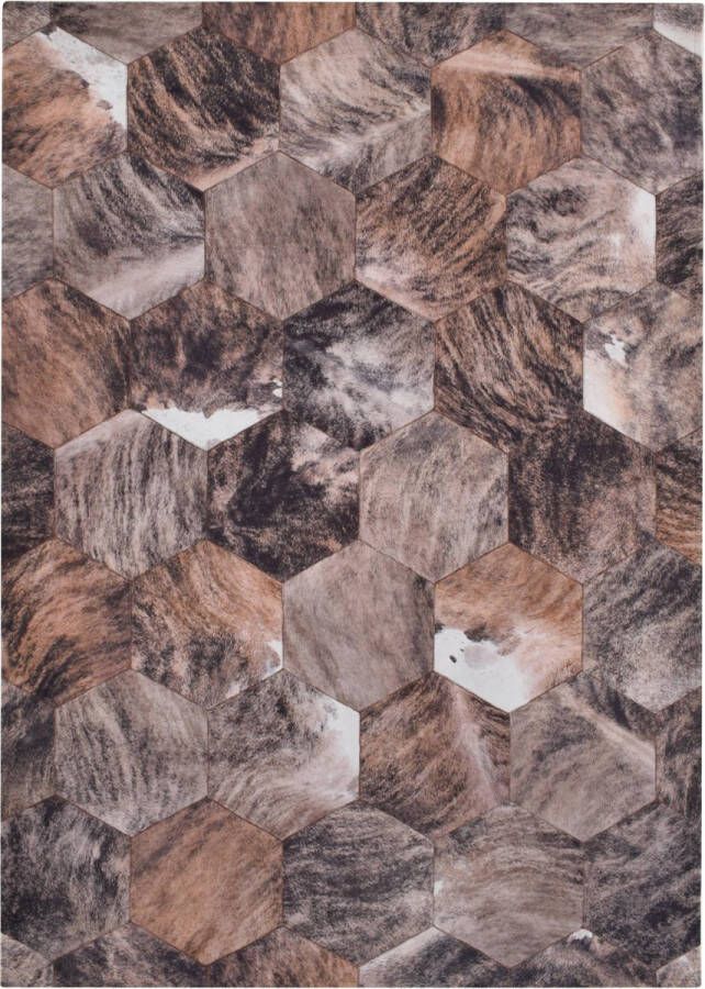 Vercai Rugs Nova Patchwork Collectie Laagpolig Vloerkleed Dierenhuid Tapijt voor Woonkamer Polyester Bruin 120x170 cm