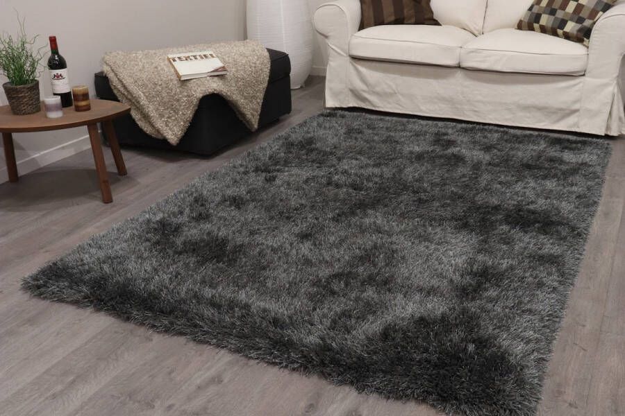 Vercai Rugs Soho Collectie Hoogpolig Vloerkleed Shaggy Tapijt voor Woonkamer Polyester Antraciet 80x150 cm