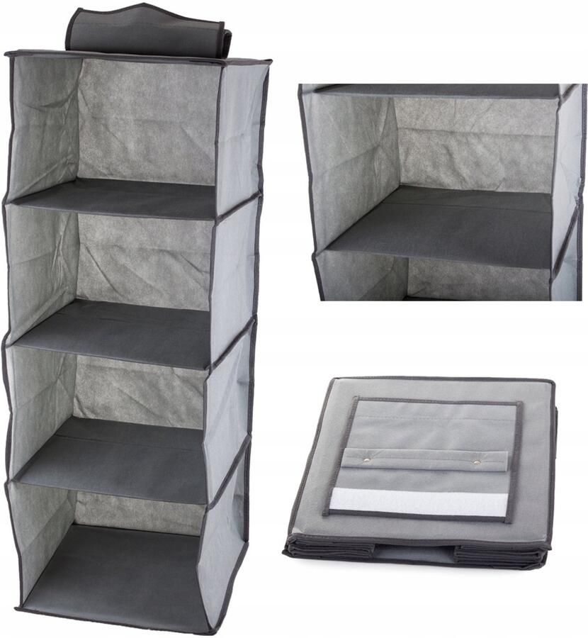 VERK GROUP Kledingkast organizer met hangplank en 3 planken ideaal voor elke kledingkast 30x30x60cm Stof vrij Makkelijk inklapbaar Organizer Opberger Ademend materiaal Vochtbestendig - Foto 2