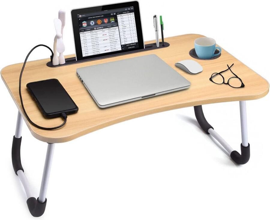 VERK GROUP Laptoptafel bedtafel banktafel Bedtafels Laptopstandaard Laptoptafel Schoottafel Opvouwbaar Walnoot bedtafeltje voor op bed