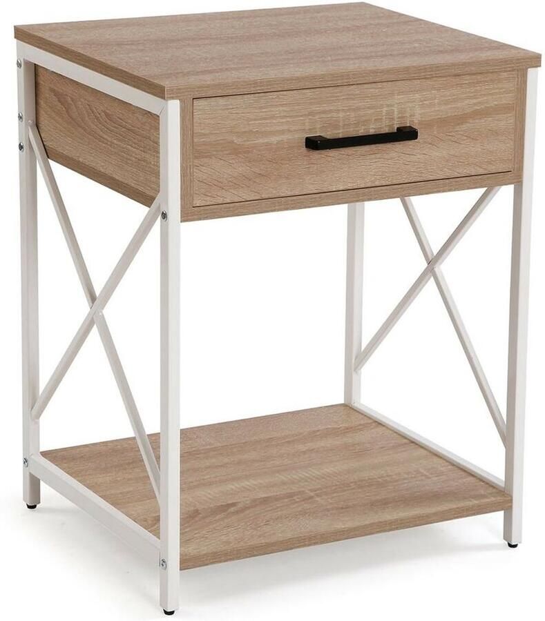 Versa Nachtkastje Wit PVC Hout Metaal 40 x 60 x 48 cm