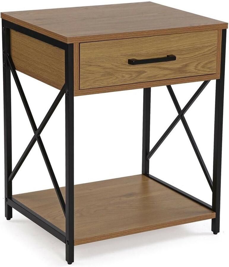 Versa Nachtkastje Zwart PVC Hout Metaal 40 x 60 x 48 cm