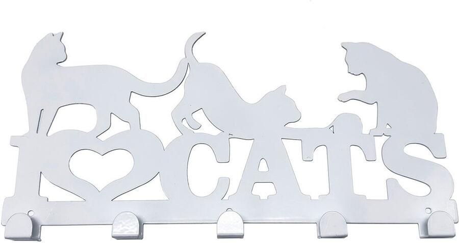 Versa Wandkapstok Wit Metaal Ijzer Katten 2 X 17 X 39 CM