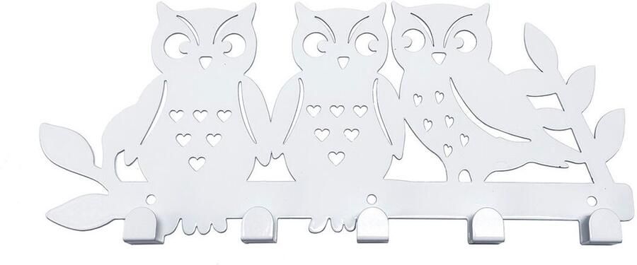 Versa Wandkapstok Wit Metaal Ijzer Uilenfamilie 2 X 17 X 39 CM