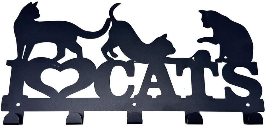 Versa Wandkapstok Zwart Metaal Ijzer Katten 2 X 17 X 39 CM