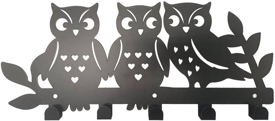 Versa Wandkapstok Zwart Metaal Ijzer Uilenfamilie 2 X 17 X 39 CM