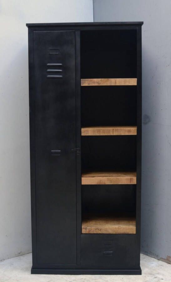 Verwaal Vonk Locker mangohout zwart staal 100x200x45 cm