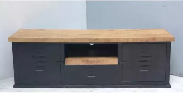 Verwaal Vonk tv meubel mangohout zwart staal 150 cm