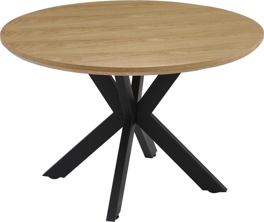 Vestland Eiken Eettafel Rond – 110 cm – Geschikt voor 4 Personen – Spinpoot Metaal Industrieel Design