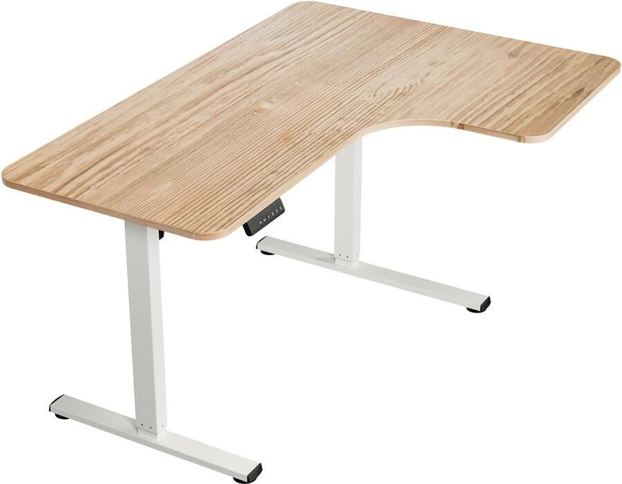 Vestland Zit‑Sta Bureau Elektrisch Hoekbureau L-vormig 140 x 100 x 60 cm Eiken Wit Dubbele Motor