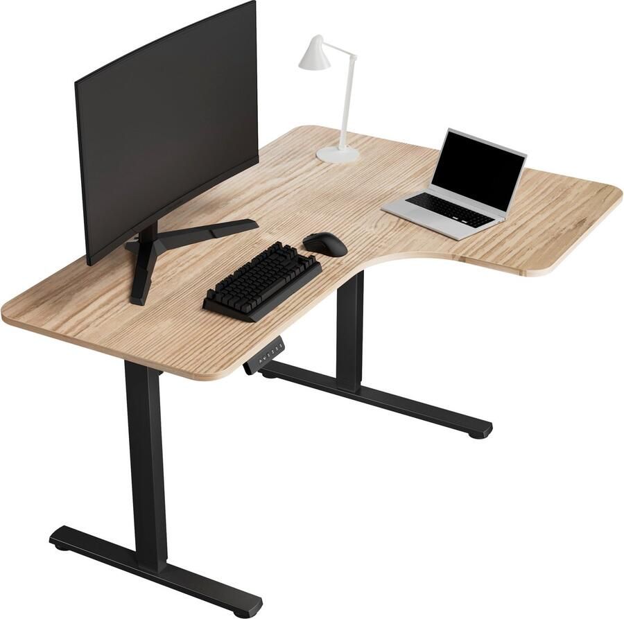 Vestland Zit‑Sta Bureau Elektrisch Hoekbureau L-vormig 140 x 100 x 60 cm Eiken-Zwart Dubbele Motor