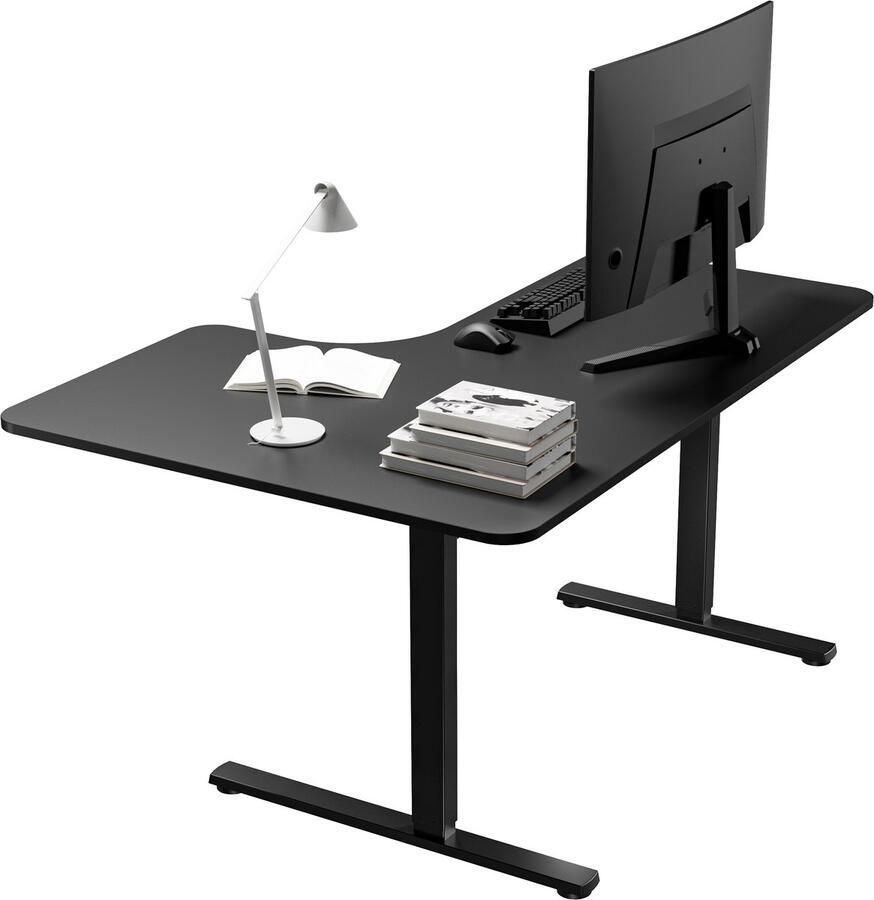 Vestland Zit‑Sta Bureau Elektrisch Hoekbureau L-vormig 140 x 100 x 60 cm Zwart Dubbele Motor