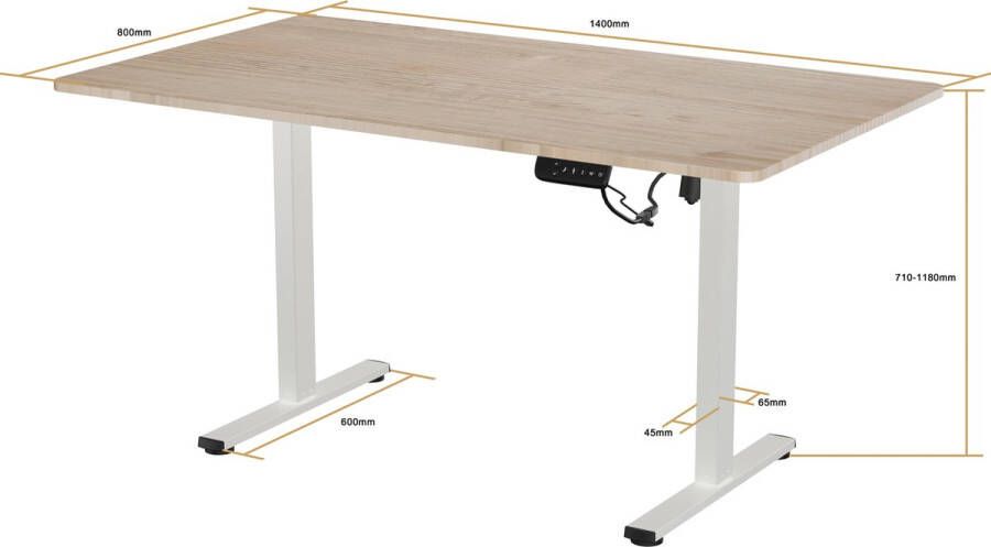 Vestland Zit-Sta Bureau Elektrisch Verstelbaar 140 x 80 CM Geheugenfunctie In Hoogte Verstelbaar Eiken Wit