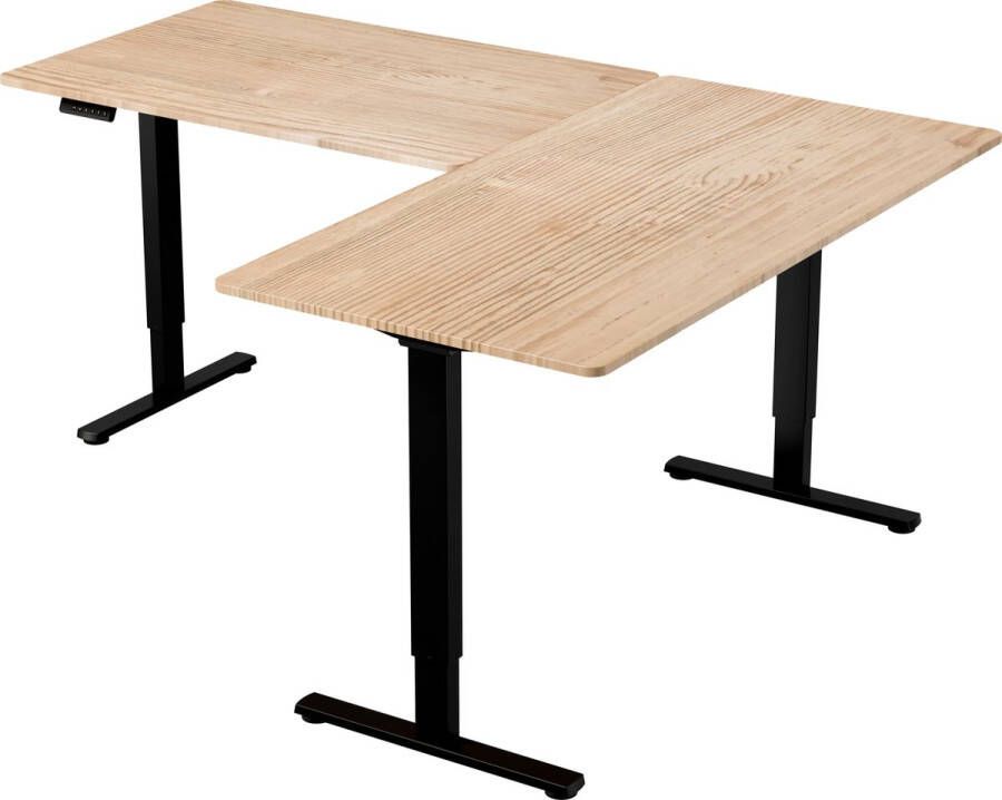 Vestland Zit-sta Hoekbureau Elektrisch Verstelbaar Geheugenfunctie 160 x 120 x 80CM Dubbele Motor Eiken-Zwart