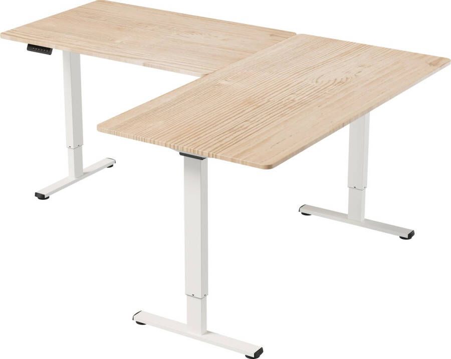 Vestland Zit-sta Hoekbureau Elektrisch Verstelbaar Geheugenfunctie 160 x 120 x 80CM Dubbele Motor Eiken-Wit