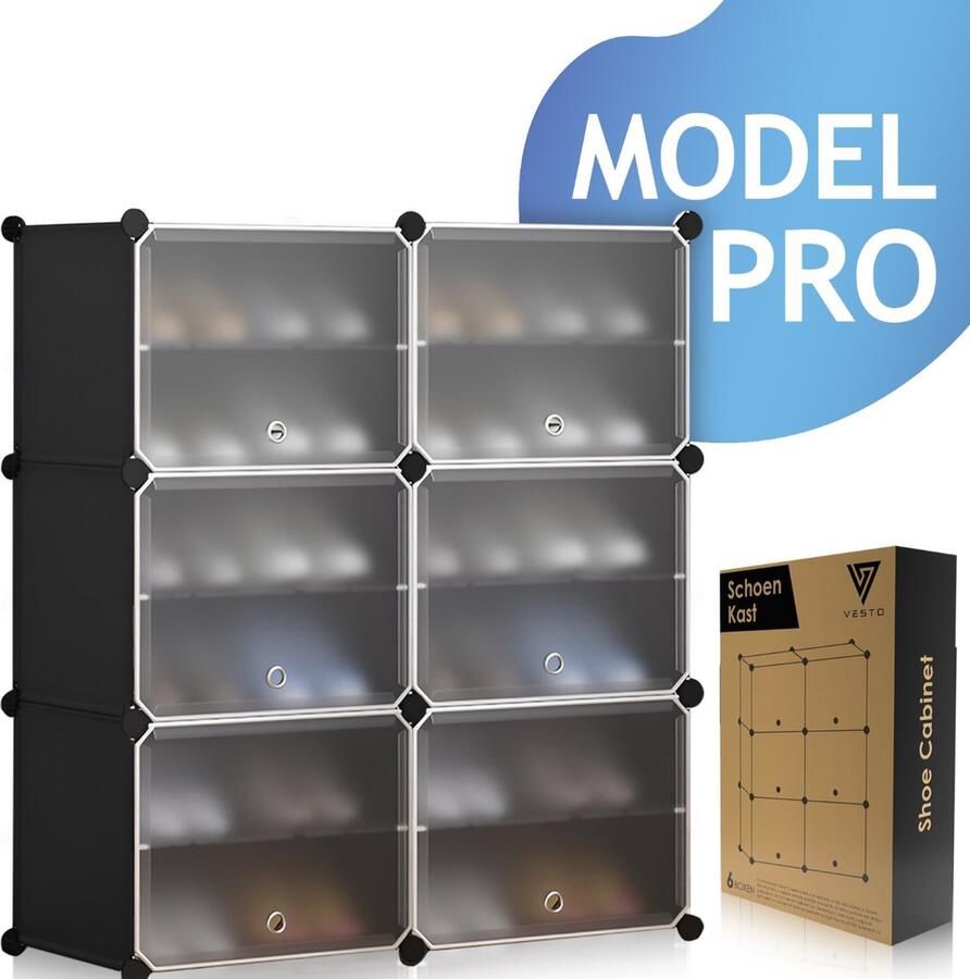 Vesto Schoenenkast voor 24 Paar Zwart Ruim Schoenenrek voor Opslag – Opbergsysteem Ideaal voor Organisatie Stijlvol en Compact Design
