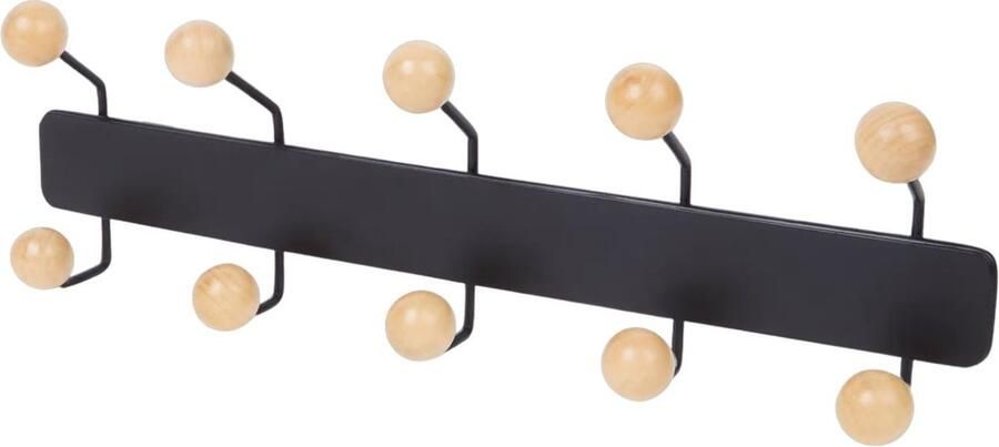 Vevilon -Deur ophang kapstok met 10 ophanghaken knoppen zwart beige metaal hout-Kapstokken Kapstok met Haken voor Kledinghangers Industrieel Honingbruin met Zwarte Haken -44 x 7 5 x 14 cm 10 Haken - Foto 2
