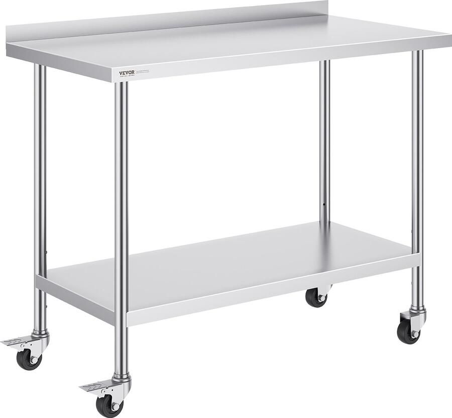 Vevor 1219 x 610 x 1005.6 mm Roestvrijstalen Werktafel Voorzien van 4 Zwenkwielen Waarvan 2 met Rem Commerciële Voorbereidingstafel Het Biedt Uitstekende Roestbestendigheid