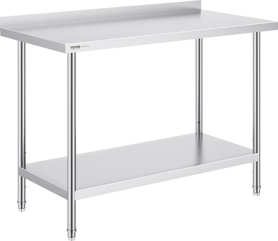 Vevor 1219 x 610 x 914mm Roestvrijstalen Werktafel Keukenwerktafel Commerciële Voorbereidingstafel Zilver Het Biedt Uitstekende Roestbestendigheid