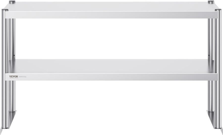 Vevor 305 x 1219 x 600 mm Werktafel Dubbele Bovenplank RVS 2-laags Voorbereidingstafel Het Biedt Uitstekende Roestbestendigheid