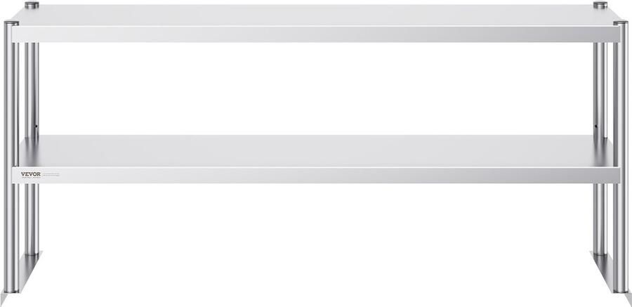 Vevor 30.5 x 152.4 x 64 cm Roestvrijstalen Voorbereidingstafel met Dubbele Bovenplank 2 Lagen Het Biedt Uitstekende Roestbestendigheid