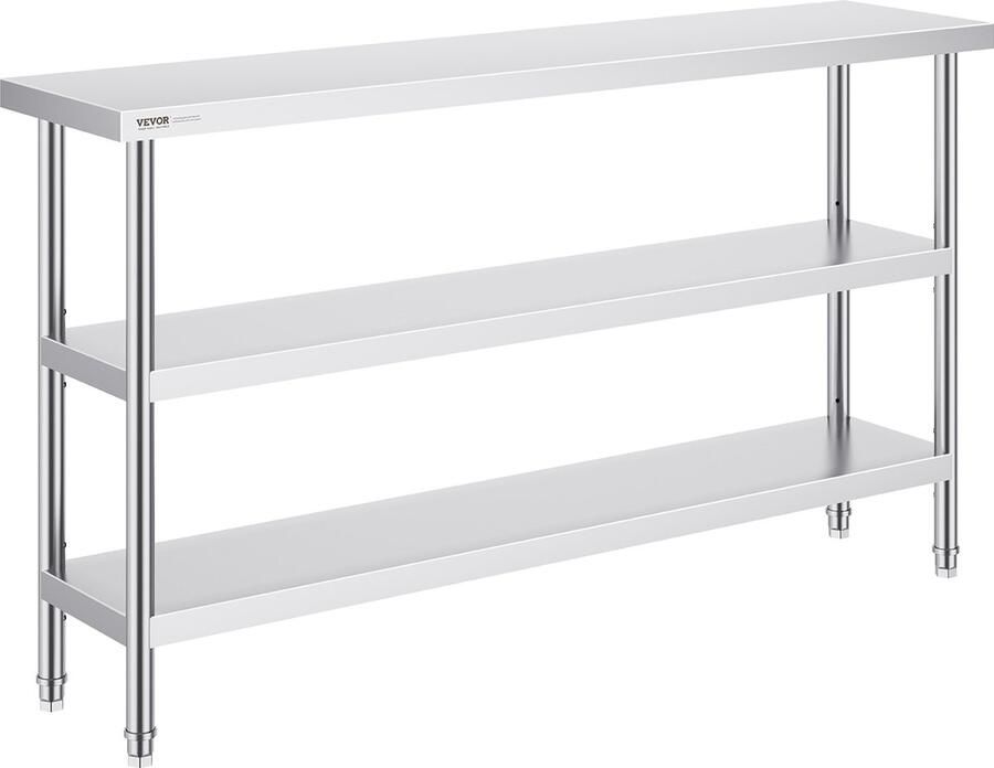 Vevor 35.6 x 152.4 x 86.4 cm Roestvrijstalen Voedselbereidingstafel Het Ontwerp met 3 Niveaus Biedt Voldoende Opslagruimte Het Biedt Uitstekende Roestbestendigheid