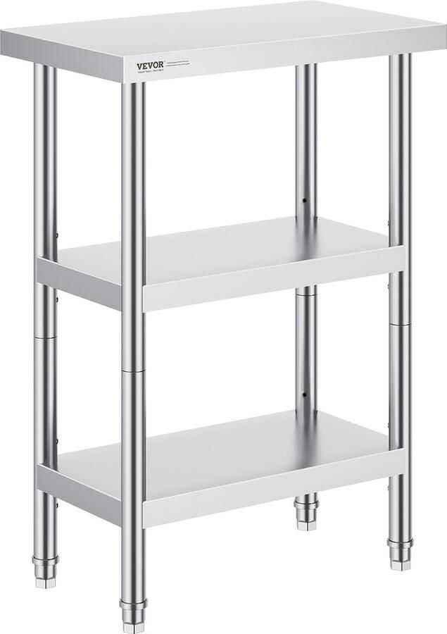 Vevor 35.6 x 61 x 86.4 cm Werktafel Keukentafel Het Ontwerp met 3 Niveaus Biedt Voldoende Opslagruimte Het Biedt Uitstekende Roestbestendigheid