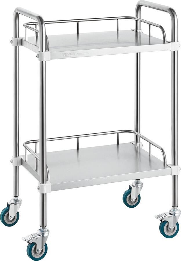 Vevor 38.5 x 54.8 x 86.5 cm Laboratoriumserveerwagen 2-laags 100 kg Maximale Gewichtscapaciteit met Omnidirectioneel en Afsluitbaar Stuur 4 360° Draaibare Wielen Ziekenhuizen Schoonheidssalons Klinieken Spa's Tattoo-studio's
