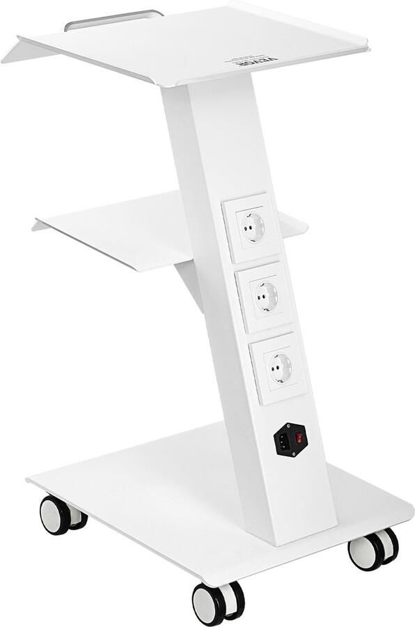 Vevor 51 x 40.7 x 74.2 cm Laboratoriumwagen 3-laags 100 kg Laadvermogen met 2 Laden 360° Zwenkwielen met Geïntegreerd Stopcontact Rollende voor Laboratorium Ziekenhuis Tandartspraktijk Salon