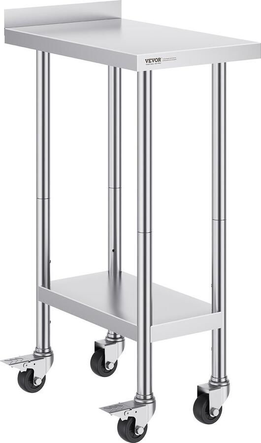 Vevor 61 x 38.1x 100.56 cm Werktafel Voorbereidingstafel Commercieel Oprolbaar Voorzien van 4 Zwenkwielen Waarvan 2 met Rem