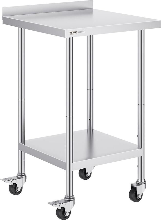 Vevor 61 x 61 x 100.56 cm Werktafel Voorzien van 4 Zwenkwielen Waarvan 2 met Rem Voorbereidingstafel Oprolbaar Tweelaags