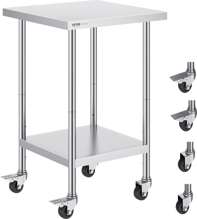 Vevor 61 x 61x 60 cm Roestvrijstalen Werktafel Commerciële Voorbereidingstafel Het Biedt Uitstekende Roestbestendigheid