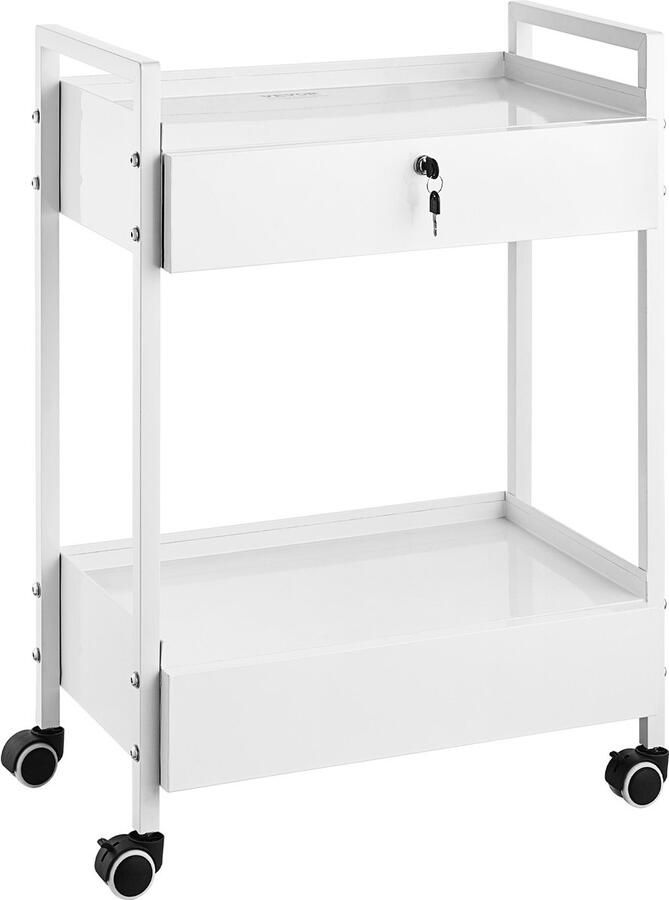 Vevor 61.5 x 38 x 85 cm Laboratoriumwagen 2-laags 100 kg Laadvermogen met 2 Laden 360° Zwenkwielen Rollende voor Laboratorium Ziekenhuis Tandartspraktijk Salon