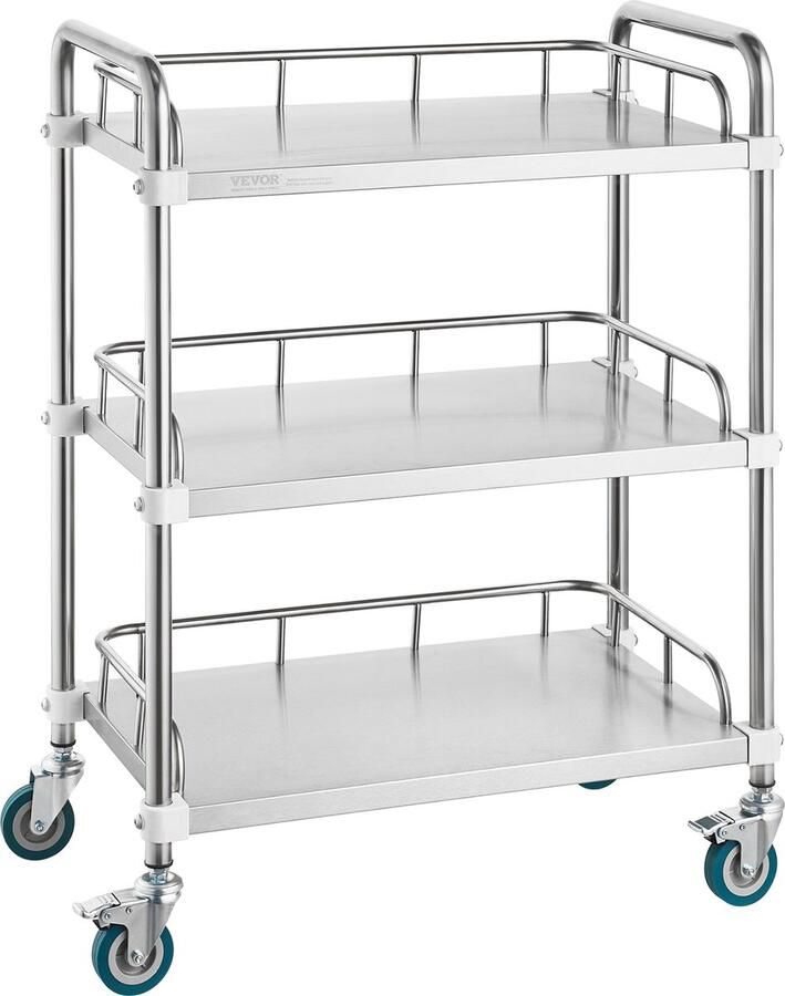 Vevor 67 x 39.5 x 86.7 cm Laboratoriumserveerwagen 3-laags 100 kg Maximale Gewichtscapaciteit met Omnidirectioneel en Afsluitbaar Stuur 4 360° Draaibare Wielen voor Laboratoria Klinieken Spa's Schoonheidssalons
