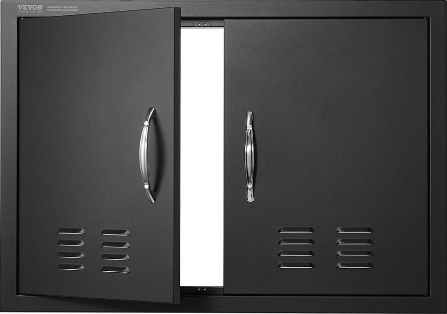 Vevor 76 2 x 53 3 x 4 6 cm Grilltoegangsdeur Hoofdmateriaal Koelplaat Dubbele Buitenkeukendeur Verzonken Gemonteerde Koude Plaatdeur Zwart Verticale Wanddeur met Handgrepen en Ventilatiesleuven voor Grilleiland