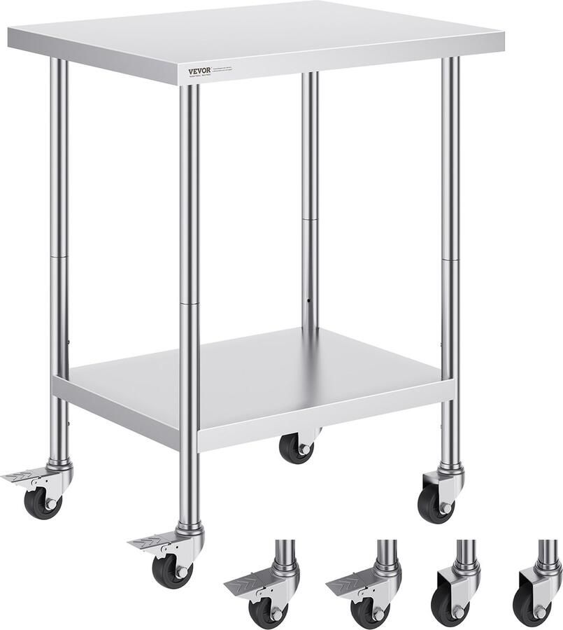 Vevor 762 x 610 x 954.6 mm Werktafel Commerciële werktafel Voorzien van 4 Zwenkwielen Waarvan 2 met Rem Het Biedt Uitstekende Roestbestendigheid