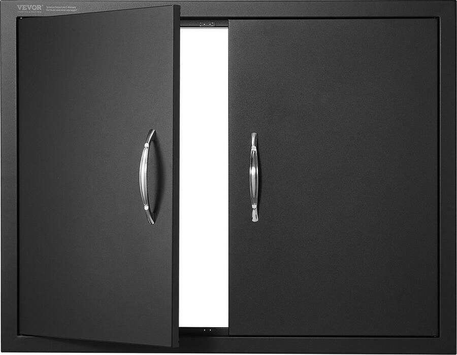 Vevor 78 8 x 61 x 4 6 cm Grilltoegangsdeur Hoofdmateriaal RVS Dubbele Buitenkeukendeur Verzonken Gemonteerde Koude Plaatdeur Zwart Verticale Wanddeur met Handgrepen en Ventilatiesleuven voor Grilleiland