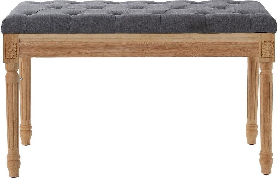 Vevor 80 x 40 x 48 cm Veelzijdige Gestoffeerde Bank Rubberhout Stoelpoten + Linnen En Traagschuim Zitkussen + MDF-Plaat Zitplank Max. 100 kg Laadvermogen Hoogwaardig Vakmanschap Elegant Gedecoreerd Donkergrij