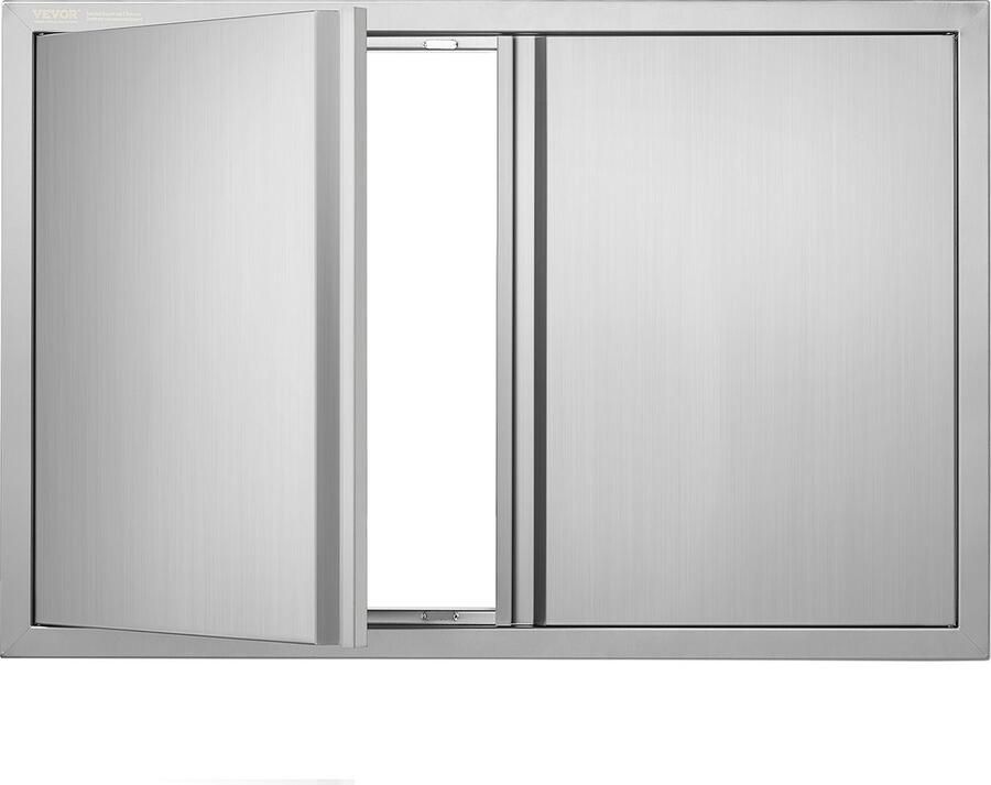 Vevor 91 4 x 61 x 4 5 cm Grilltoegangsdeur RVS Dubbele Buitenkeukendeur Verticale Wanddeur met Intrekbare Handgrepen voor Grilleiland Grillstation Buitenkast Zilver