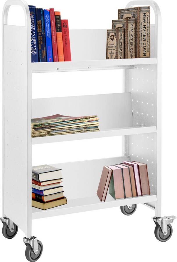Vevor Boekenkast Trolley Bibliotheekkasten Boekenrek V-vormige Planken Capaciteit 100Kg 125 x 75 x 35 CM Staal Wit