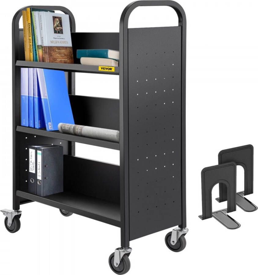 Vevor Boekenkast Trolley Bibliotheekkasten Boekenrek V-vormige Planken Capaciteit 100Kg 125 x 75 x 35 CM Staal Zwart