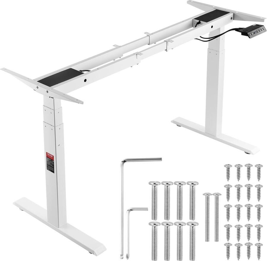 Vevor Bureauonderstel Elektrisch in Hoogte Verstelbaar Tafelonderstel 125kg Q235A Koudgewalst Koolstofstaal Wit Hoogtehefbereik 65-129 cm Lengteverlengingsbereik 110-178 cm
