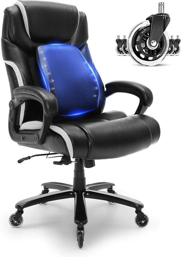 Vevor Bureaustoel Pu Leer Directiestoel Rugleuning In Hoogte Verstelbaar 0-8 cm Draaibaar Draagvermogen 181 43 kg 77 X 60 cm Zwart